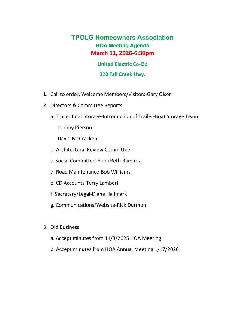 TPOLG Agenda