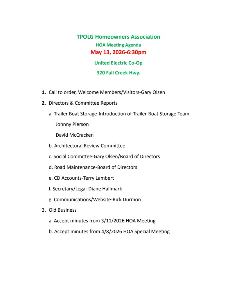 TPOLG Agenda